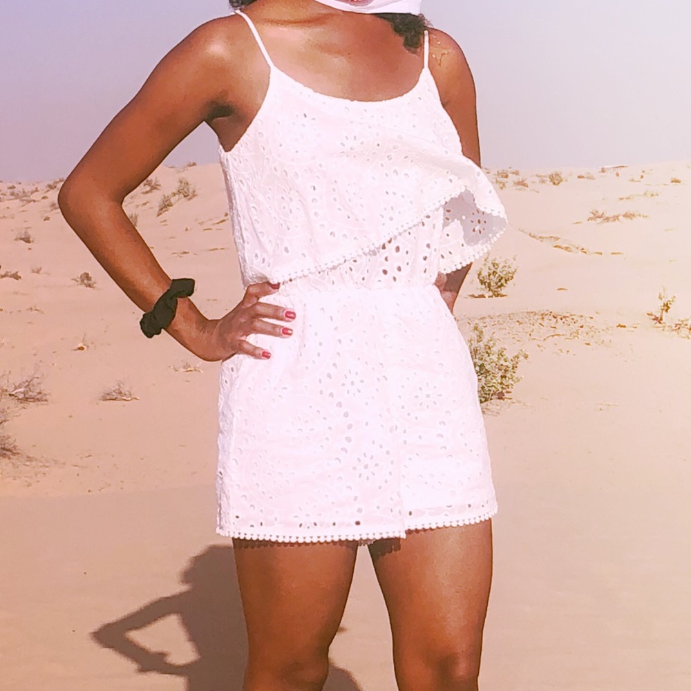 White embroidered sleeveless romper small